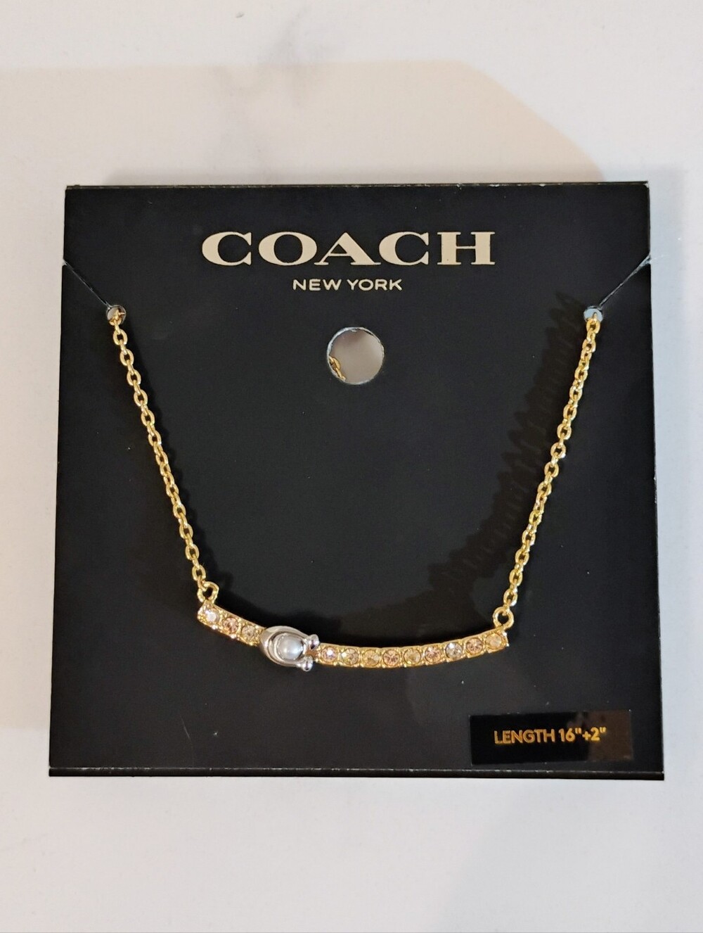 Coach Gold Necklace NWT 16" + 2" Extender- Silver-Toned "C" & Crystals